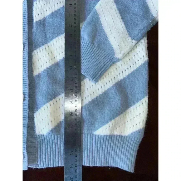 FRNCH From Paris Oversized Knitted Blue White Cardigan Size Small Medium - Picture 4 of 8